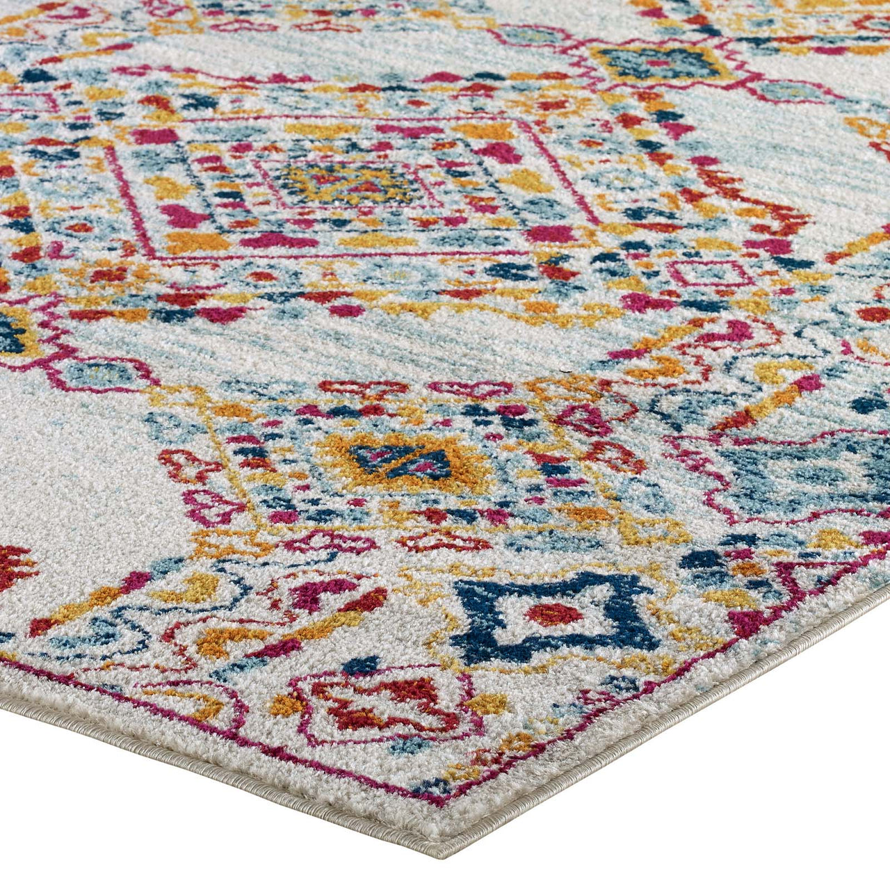 Chakra Alignment 5x8 Area Rug, Ivory, Blue, Red, Orange and Yellow