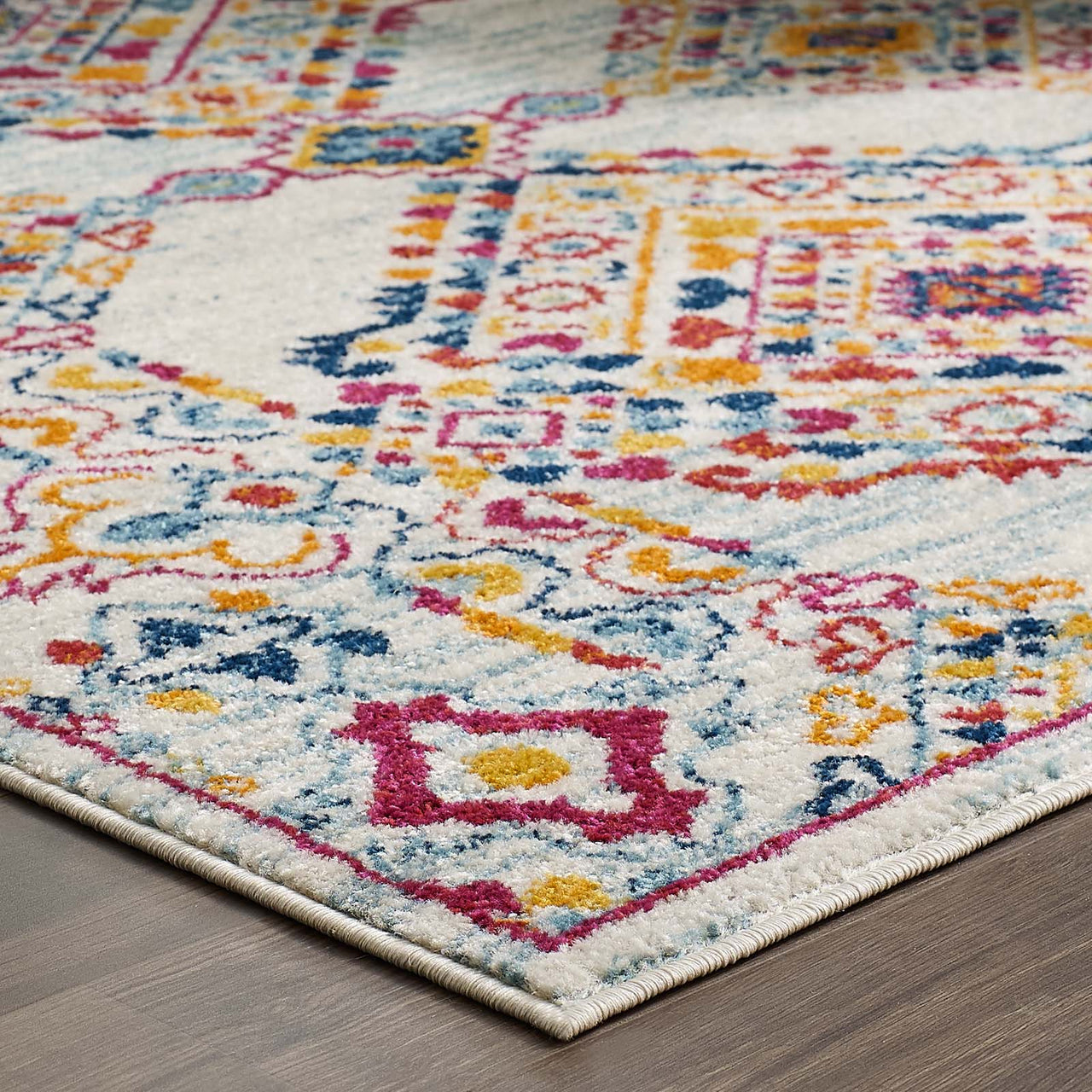 Chakra Alignment 5x8 Area Rug, Ivory, Blue, Red, Orange and Yellow