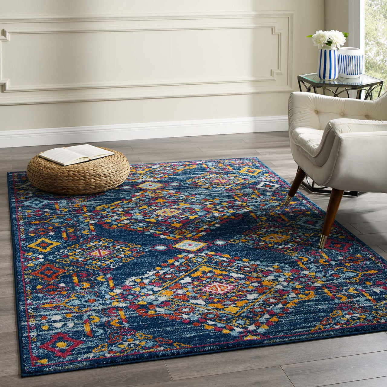 Chakra Alignment 5x8 Area Rug, Blue, Orange, Yellow and Red