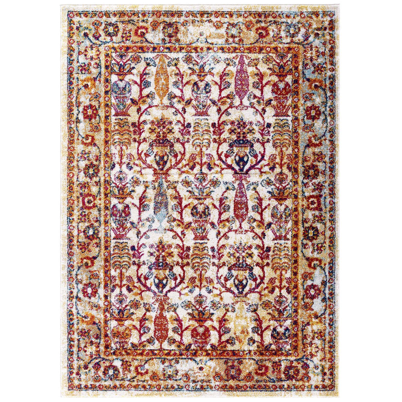 Chakra Generational Cursebreaker 5x8 Area Rug, Ivory, Blue, Red, Orange and Yellow