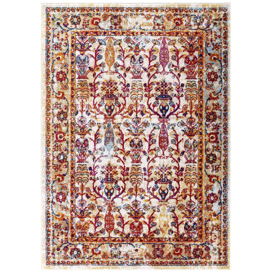 Chakra Generational Cursebreaker 5x8 Area Rug, Ivory, Blue, Red, Orange and Yellow