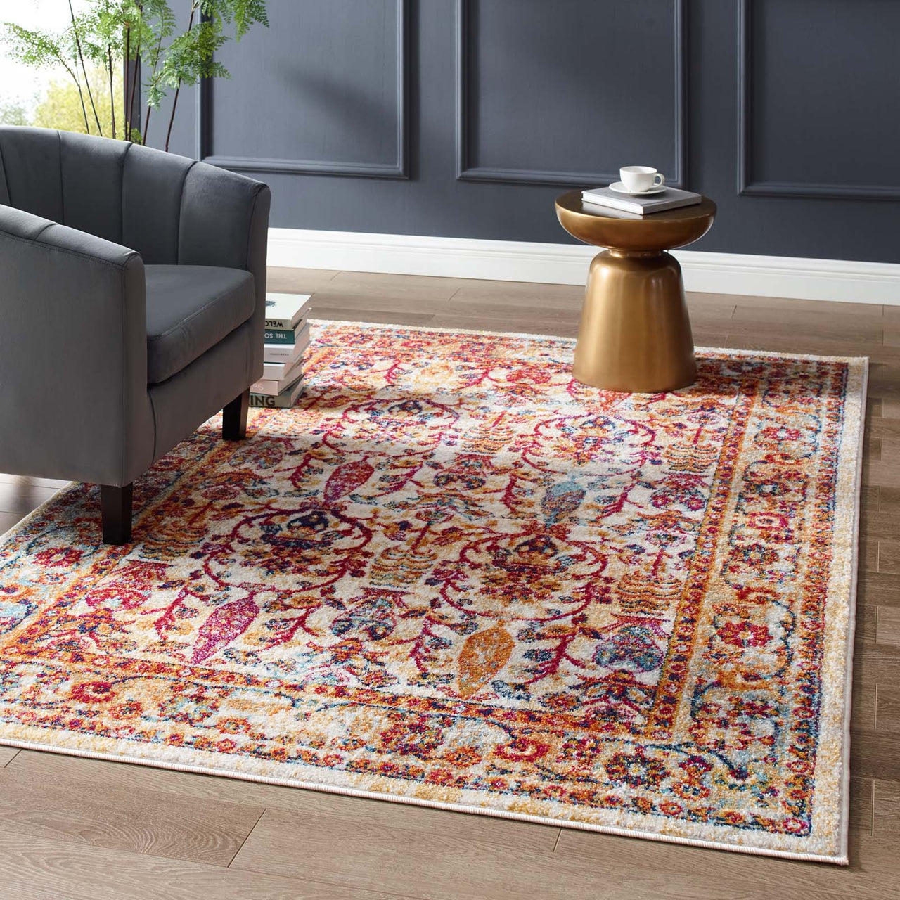 Chakra Generational Cursebreaker 5x8 Area Rug, Ivory, Blue, Red, Orange and Yellow
