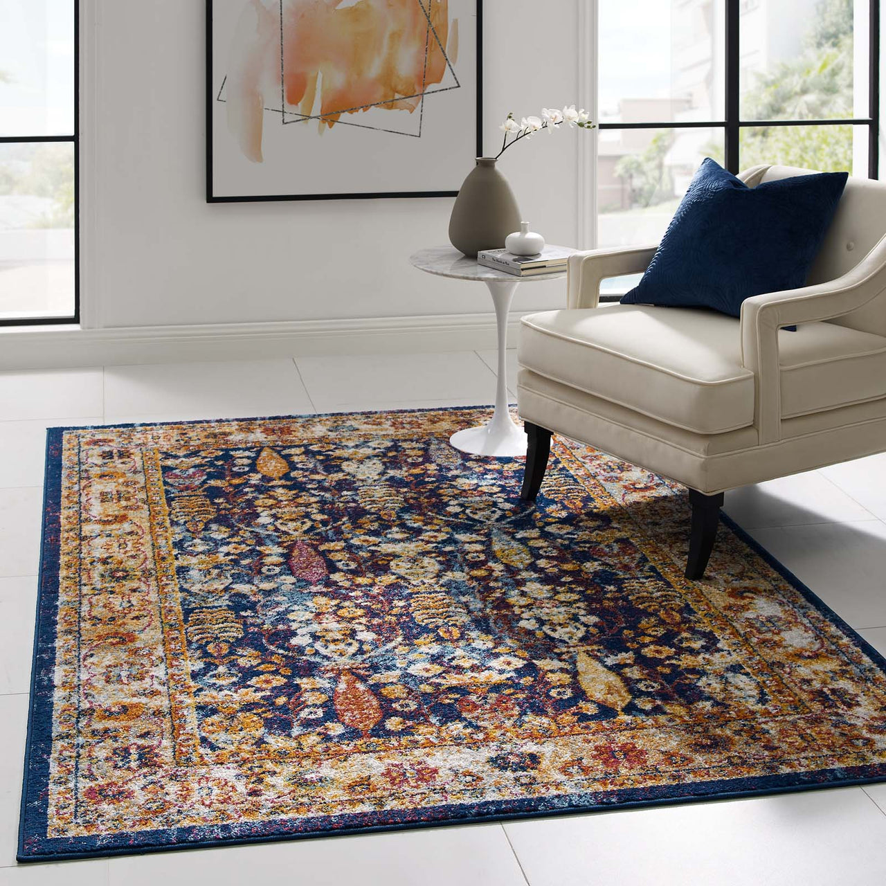 Chakra Generational Cursebreaker 5x8 Area Rug, Blue, Orange, Yellow and Red