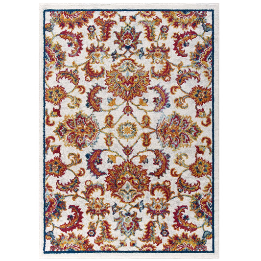 Chakra Inner Healing 5x8 Area Rug, Ivory, Blue, Red, Orange and Yellow