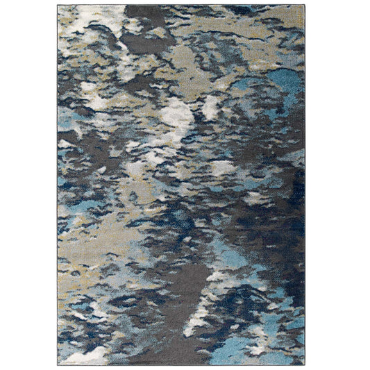 Chakra Aura 8x10 Area Rug, Blue, Tan and Gray