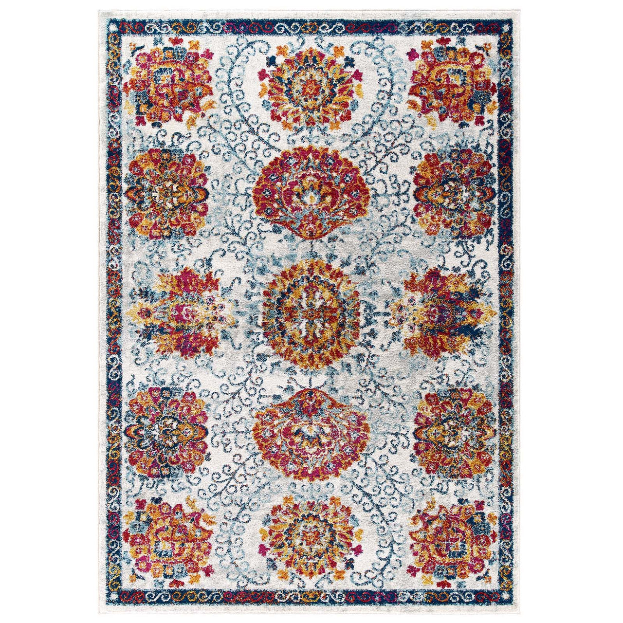 Chakra Sacred Echo 8x10 Area Rug, Ivory, Blue, Red, Orange and Yellow