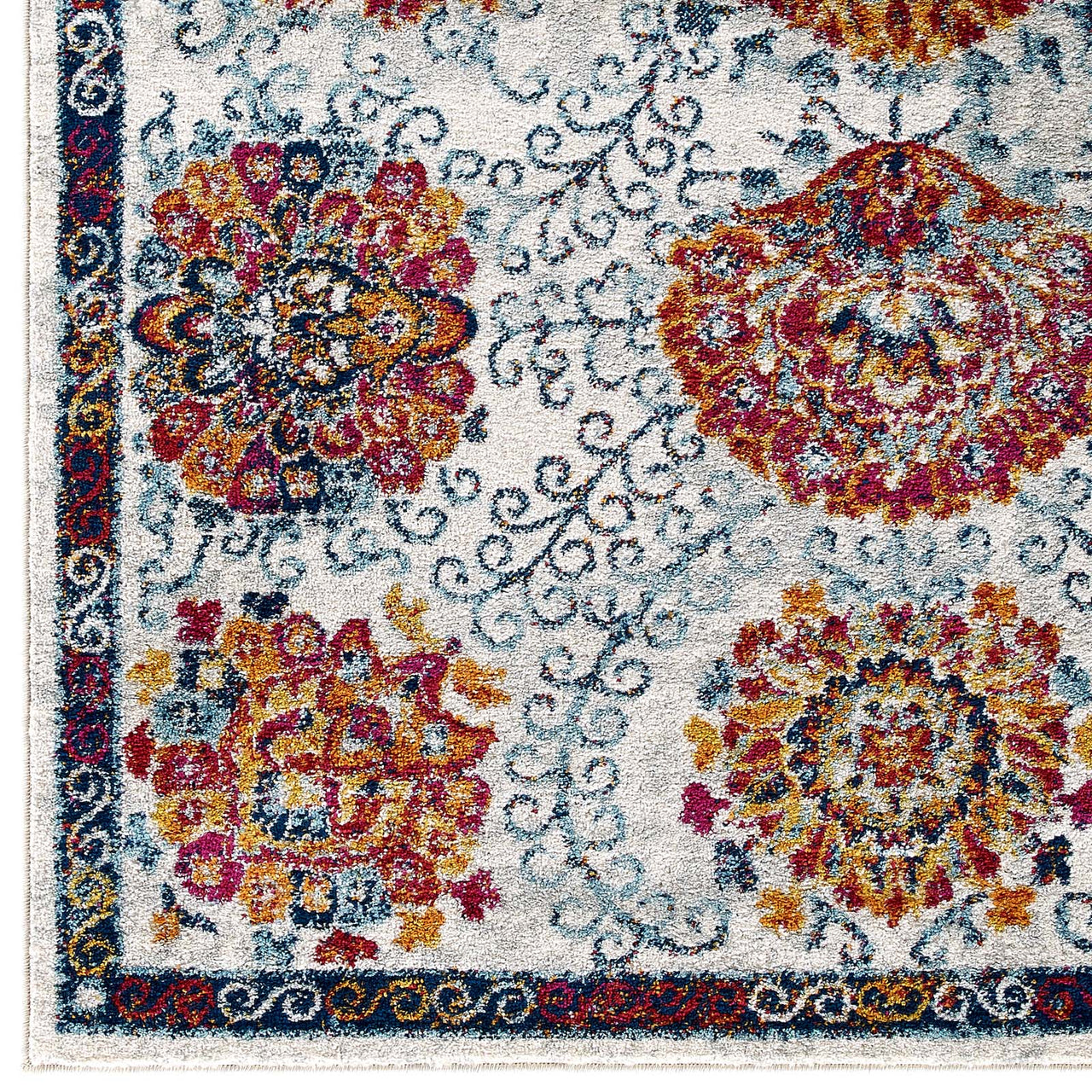 Chakra Sacred Echo 8x10 Area Rug, Ivory, Blue, Red, Orange and Yellow