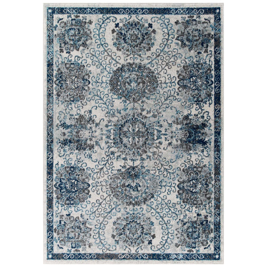 Chakra Sacred Echo 8x10 Area Rug, Ivory & Blue