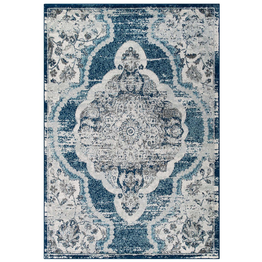 Chakra Third Eye, Ajna, 5x8 Area Rug, Ivory & Blue