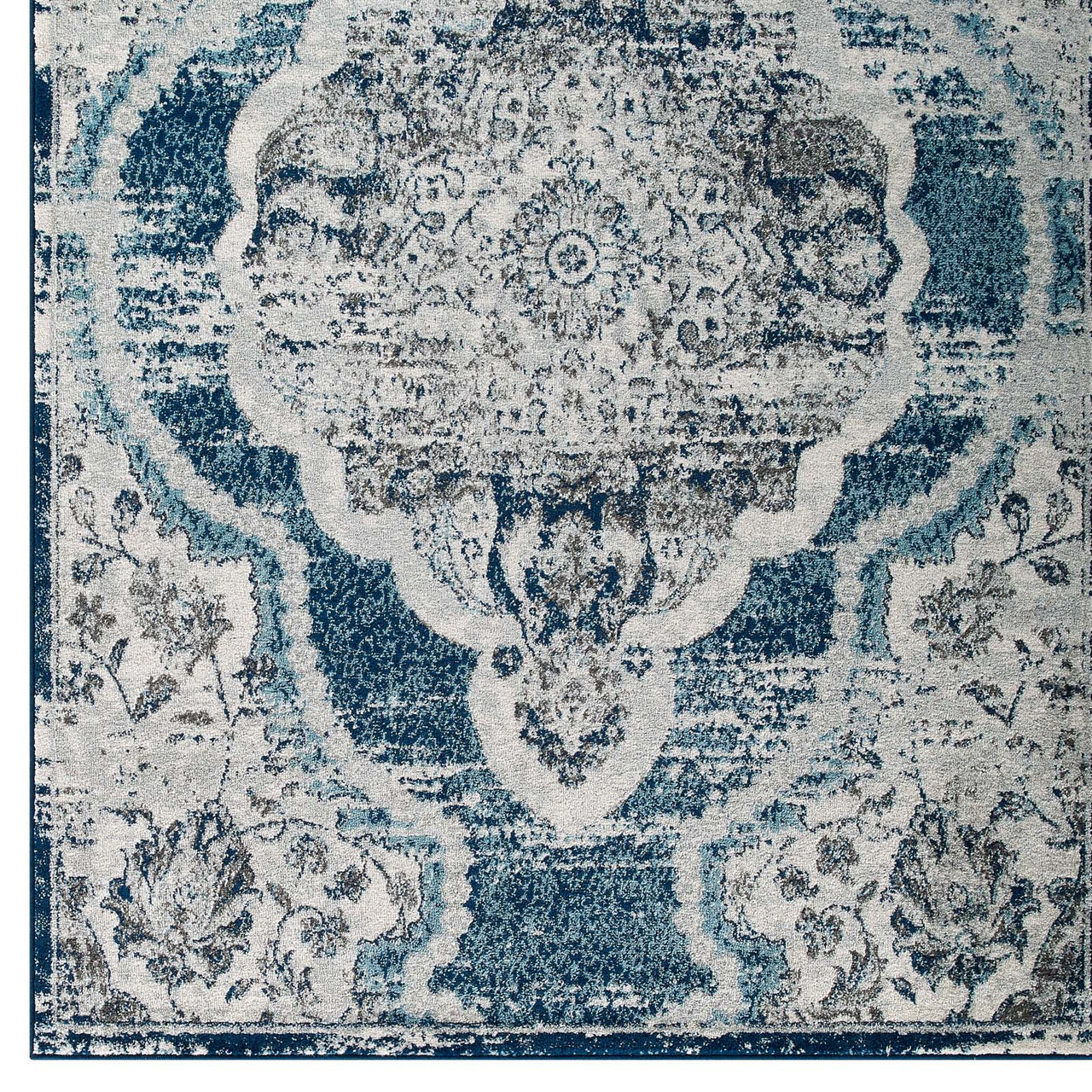 Chakra Third Eye, Ajna, 5x8 Area Rug, Ivory & Blue