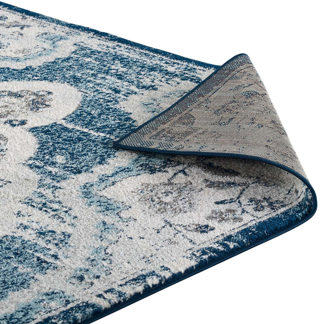 Chakra Third Eye, Ajna, 5x8 Area Rug, Ivory & Blue