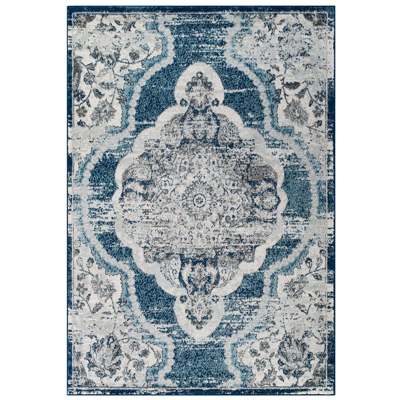 Chakra Third Eye, Ajna, 8x10 Area Rug, Ivory & Blue