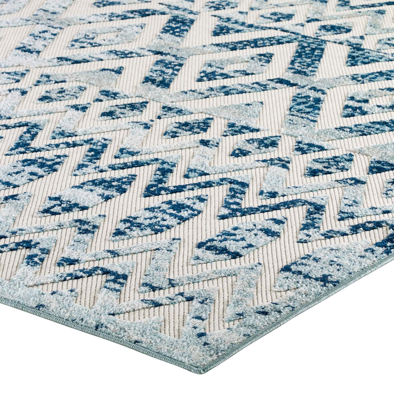 Mirror Pressure 5x8 Indoor | Outdoor Area Rug, Ivory & Blue