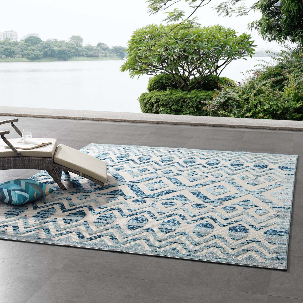 Mirror Pressure 8x10 Indoor | Outdoor Area Rug, Ivory & Blue