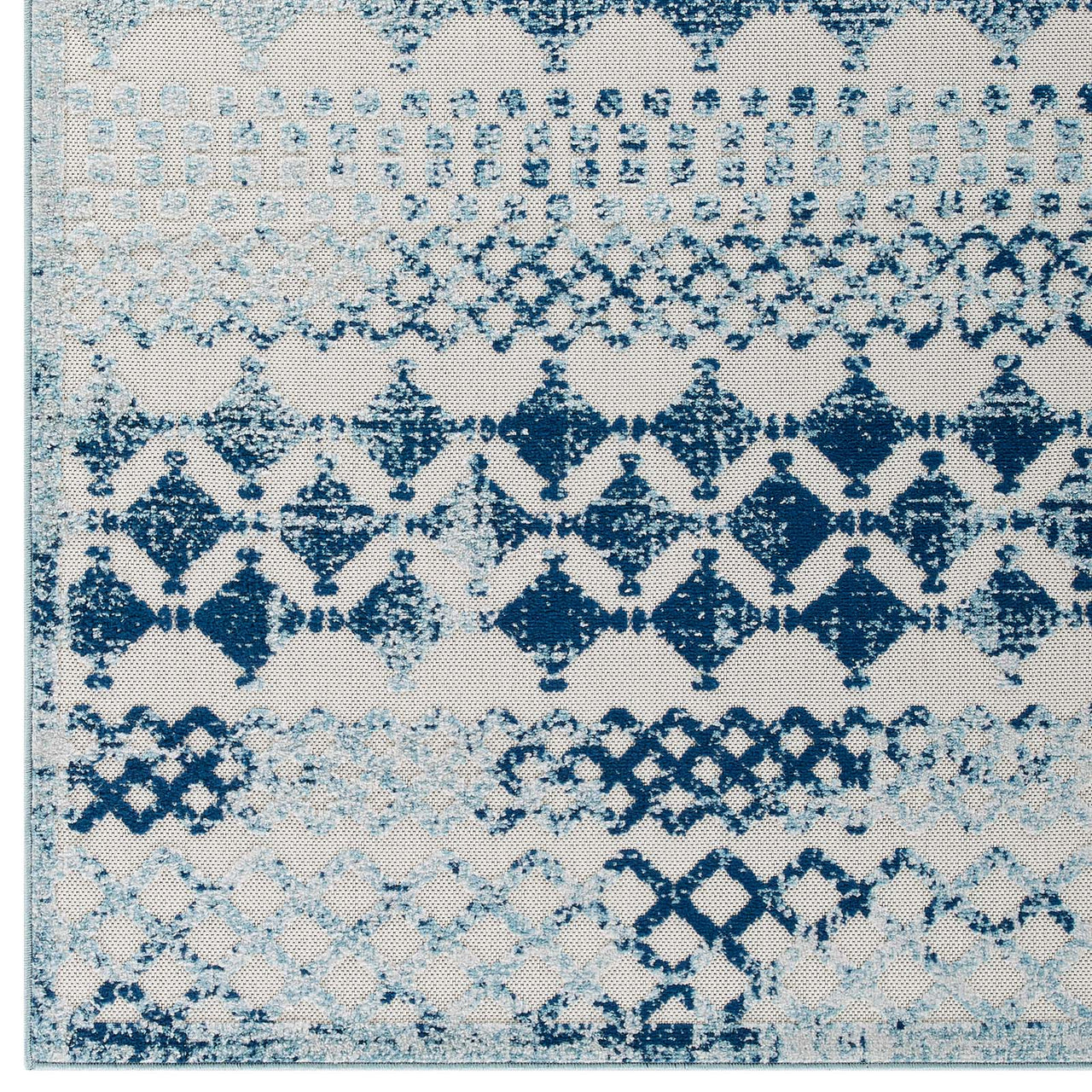 Mirror Polymer 5x8 Indoor|Outdoor Area Rug, Ivory & Blue