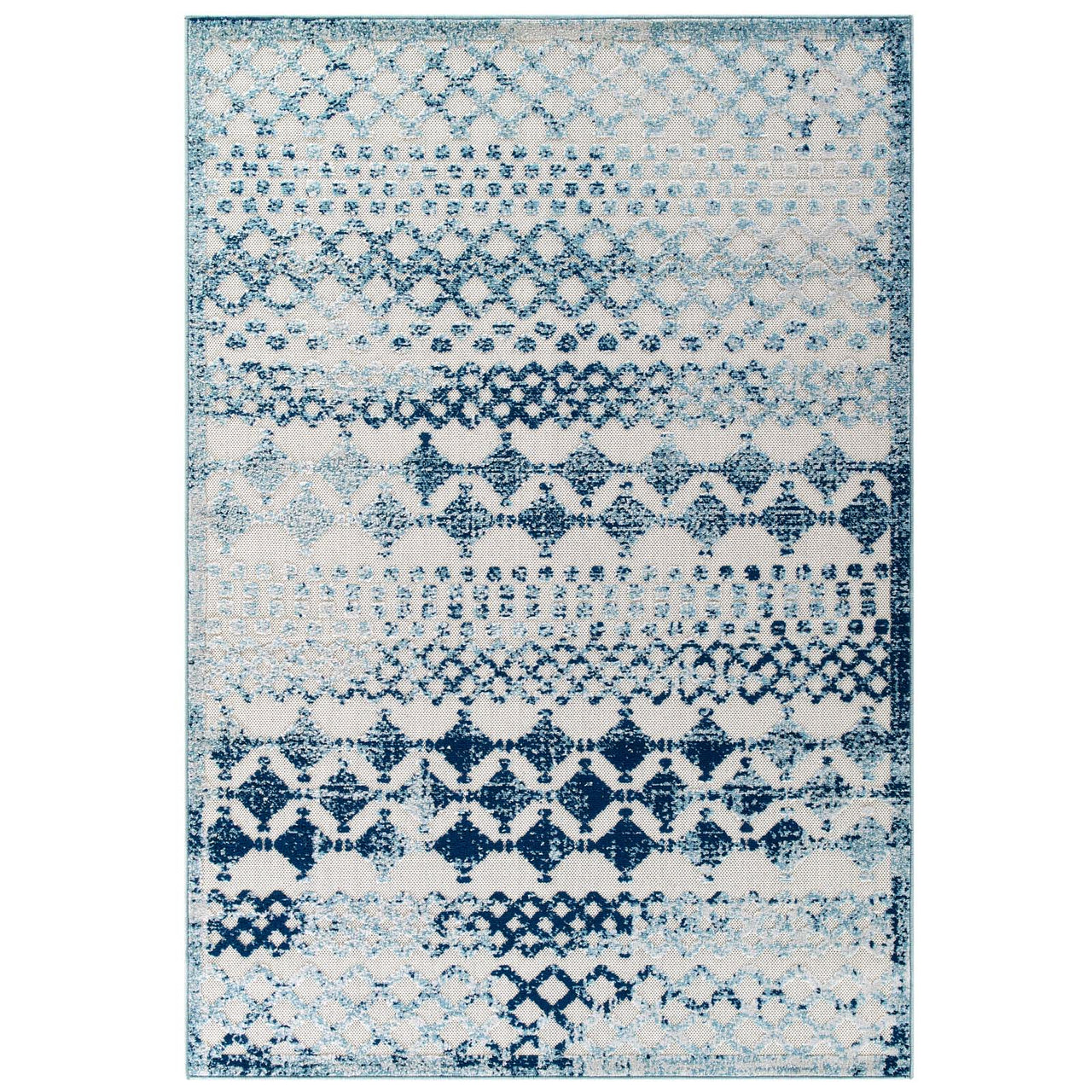 Mirror Polymer 8x10 Indoor|Outdoor Area Rug, Ivory & Blue
