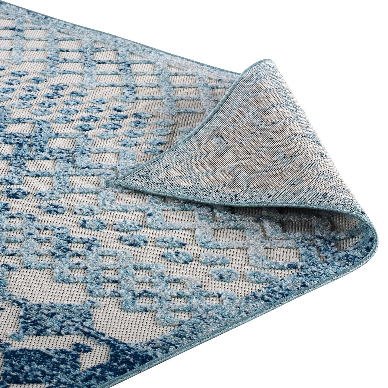 Mirror Polymer 8x10 Indoor|Outdoor Area Rug, Ivory & Blue
