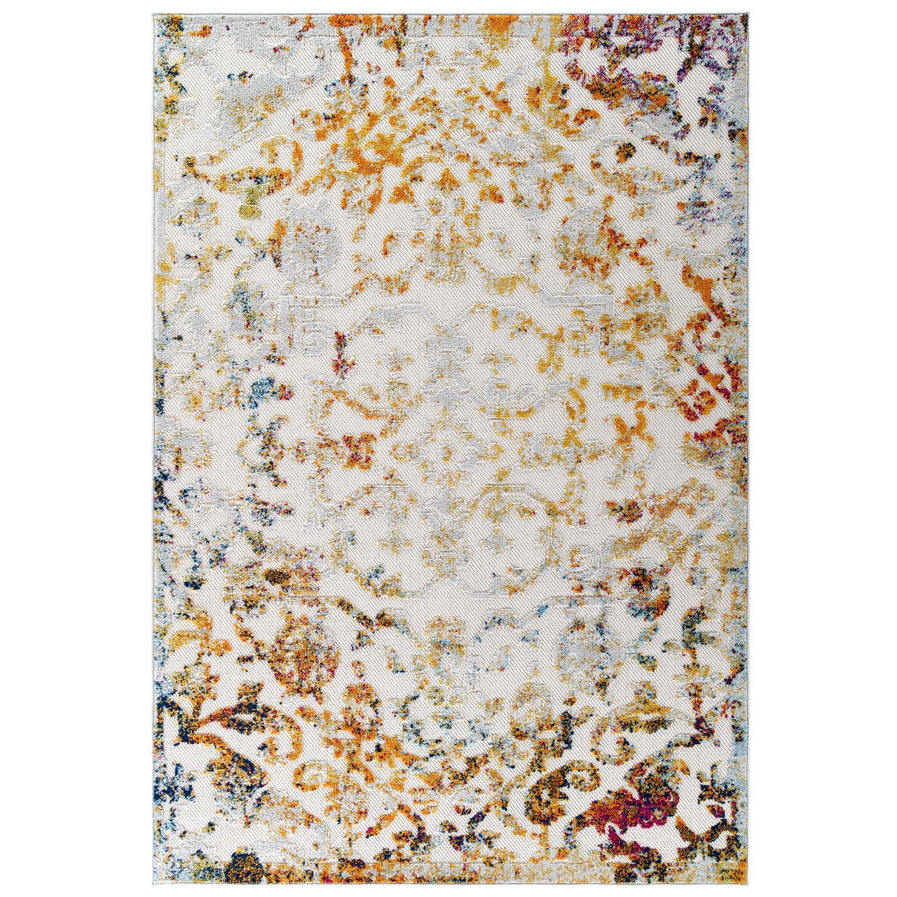 Mirror Bonds 5x8 Indoor|Outdoor Area Rug, Ivory & Light Blue