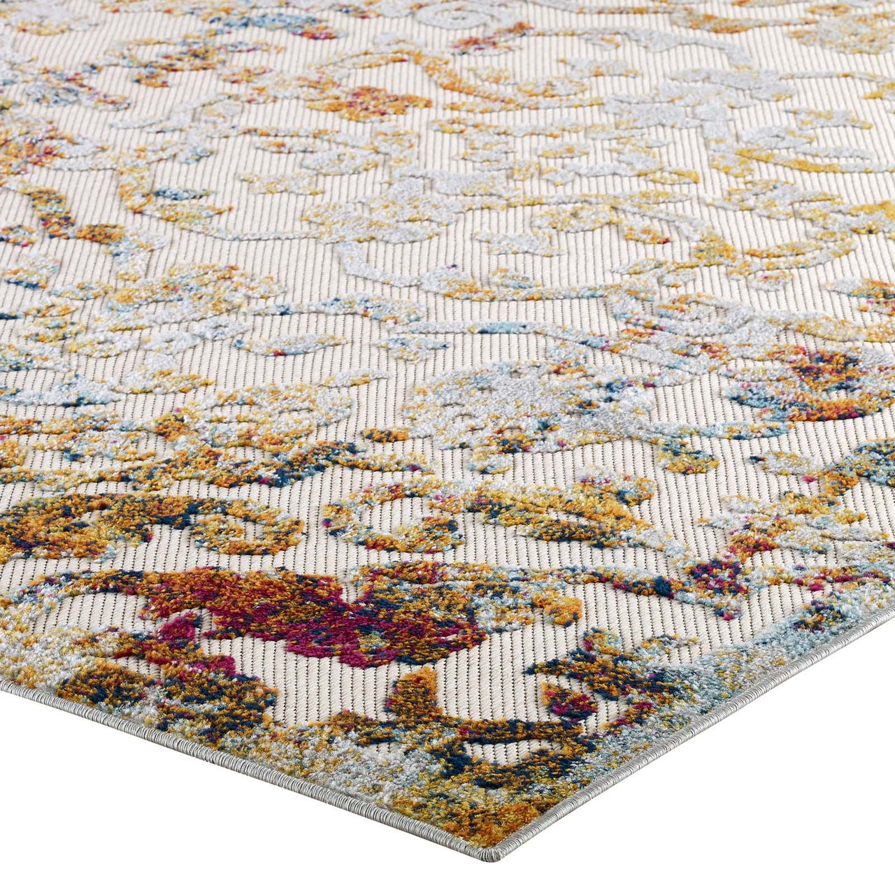 Mirror Bonds 8x10 Indoor|Outdoor Area Rug, Ivory & Light Blue