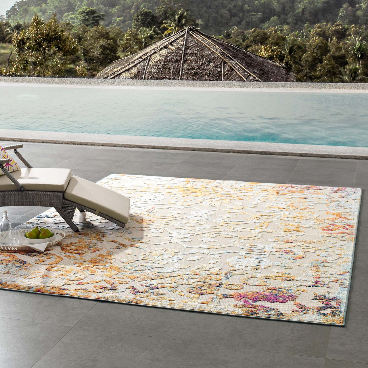 Mirror Bonds 8x10 Indoor|Outdoor Area Rug, Ivory & Light Blue