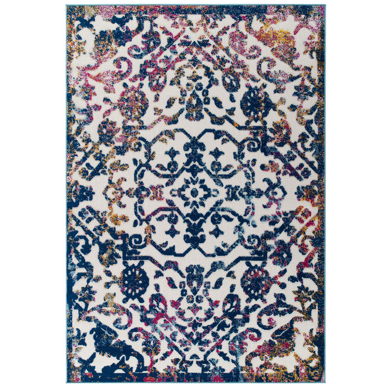 Mirror Bonds 5x8 Indoor|Outdoor Area Rug, Ivory & Dark Blue