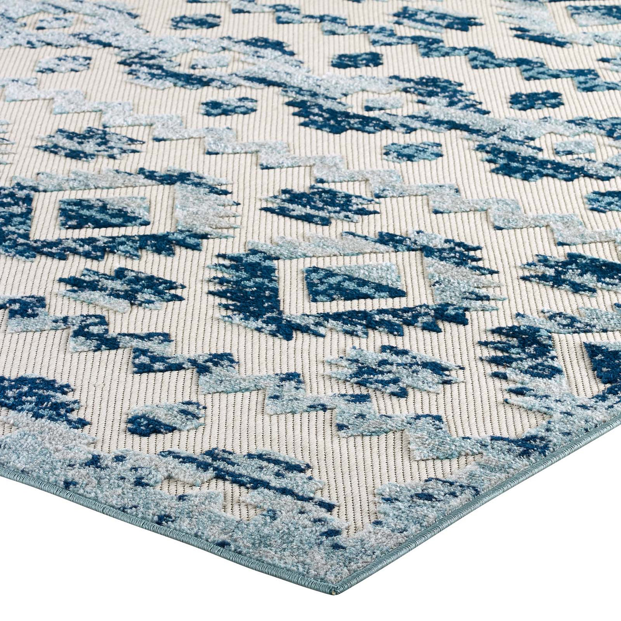 Mirror Opinions 8x10 Indoor | Outdoor Area Rug, Ivory & Blue