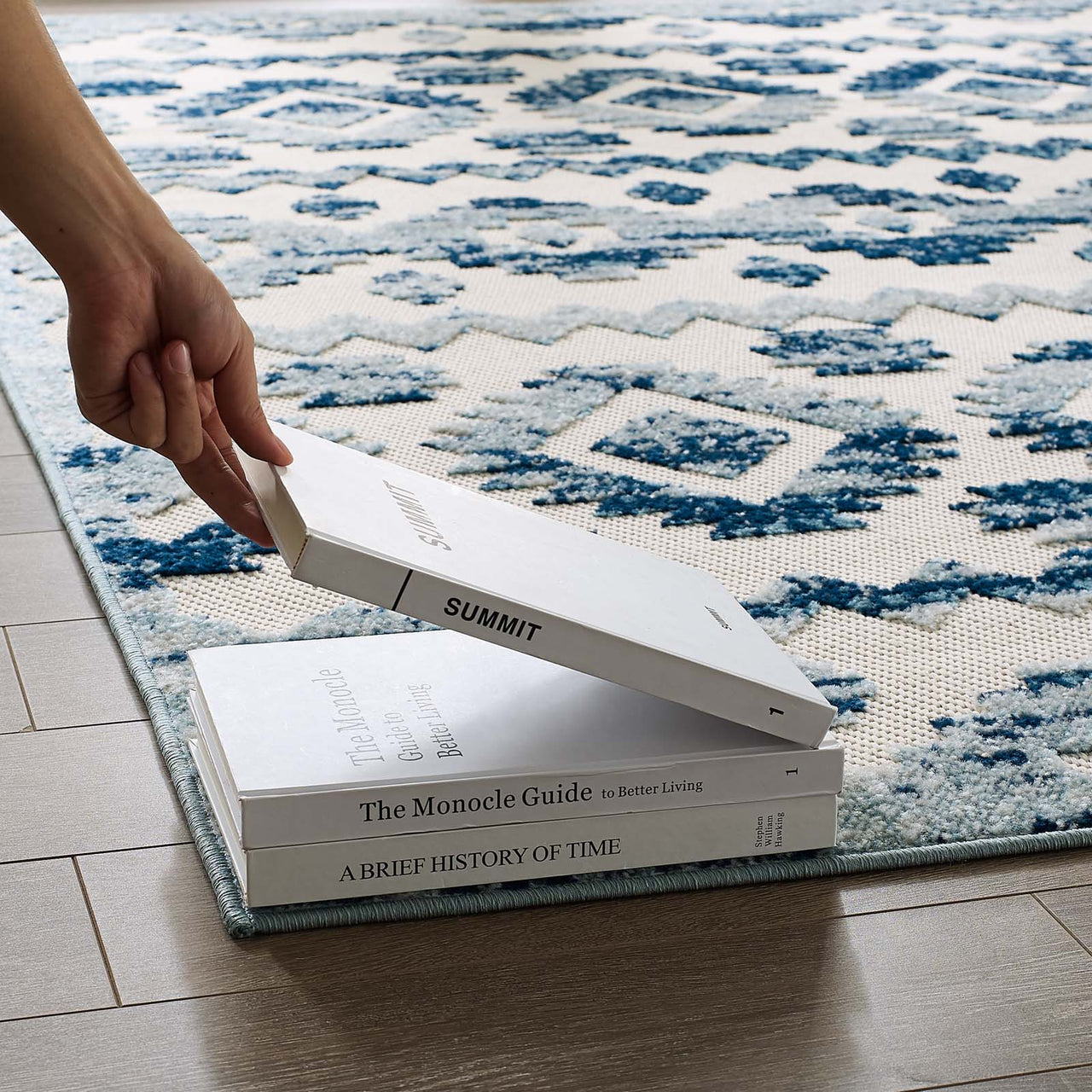 Mirror Opinions 8x10 Indoor | Outdoor Area Rug, Ivory & Blue