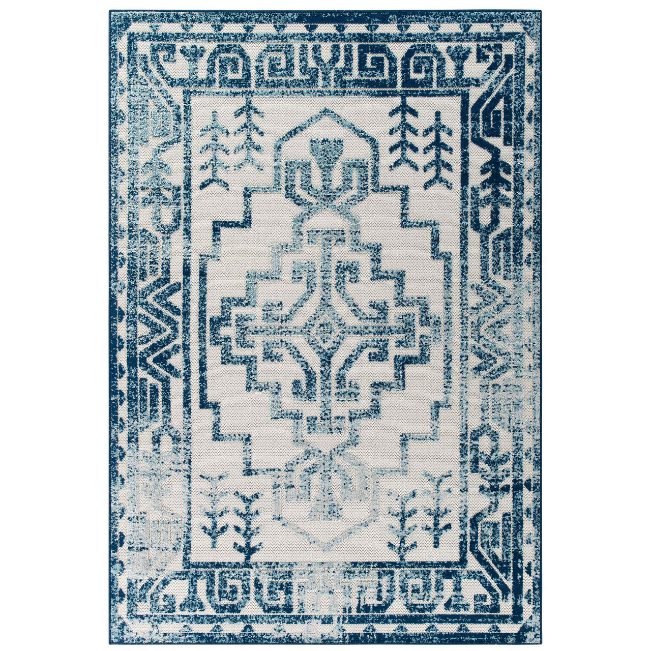 Mirror Protocol 5x8 Indoor|Outdoor Area Rug, Ivory & Blue