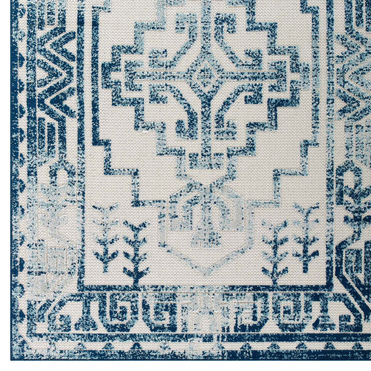 Mirror Protocol 5x8 Indoor|Outdoor Area Rug, Ivory & Blue