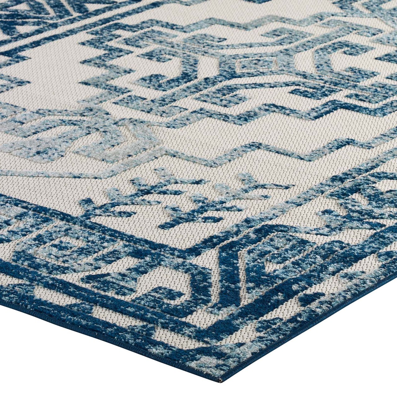 Mirror Protocol 5x8 Indoor|Outdoor Area Rug, Ivory & Blue
