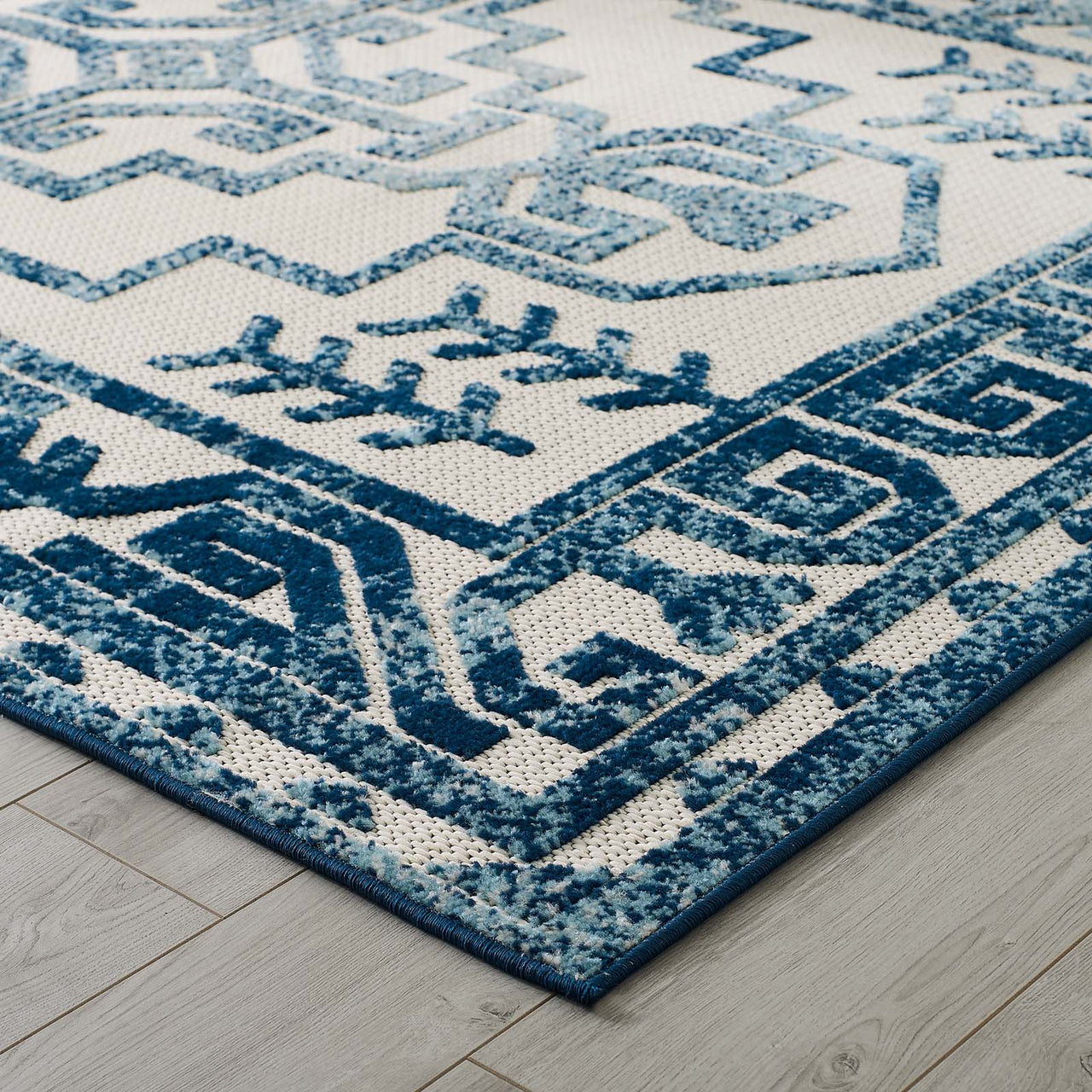 Mirror Protocol 8x10 Indoor|Outdoor Area Rug, Ivory & Blue