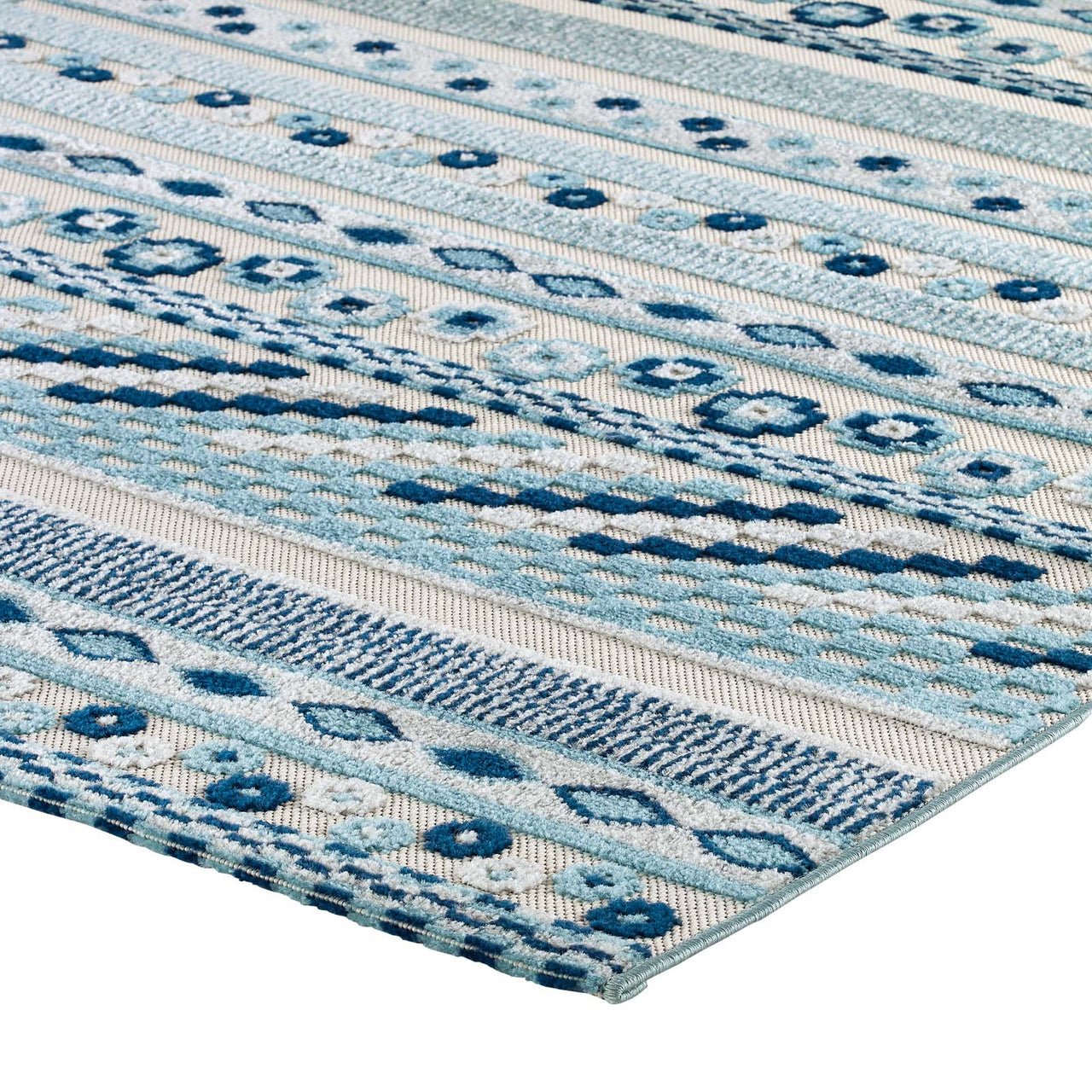 Mirror Emotions 5x8 Indoor | Outdoor Area Rug, Ivory & Blue