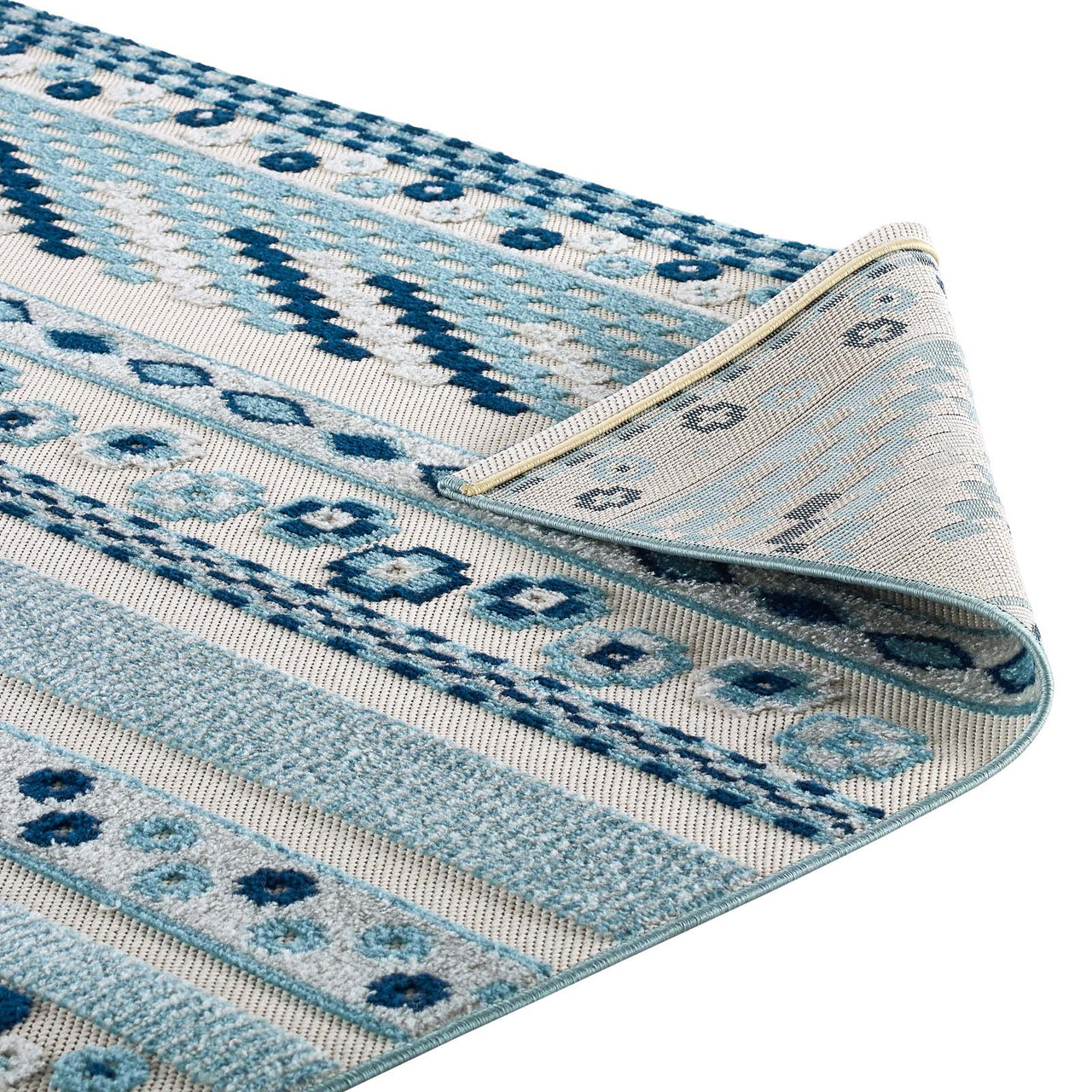 Mirror Emotions 8x10 Indoor | Outdoor Area Rug, Ivory & Blue