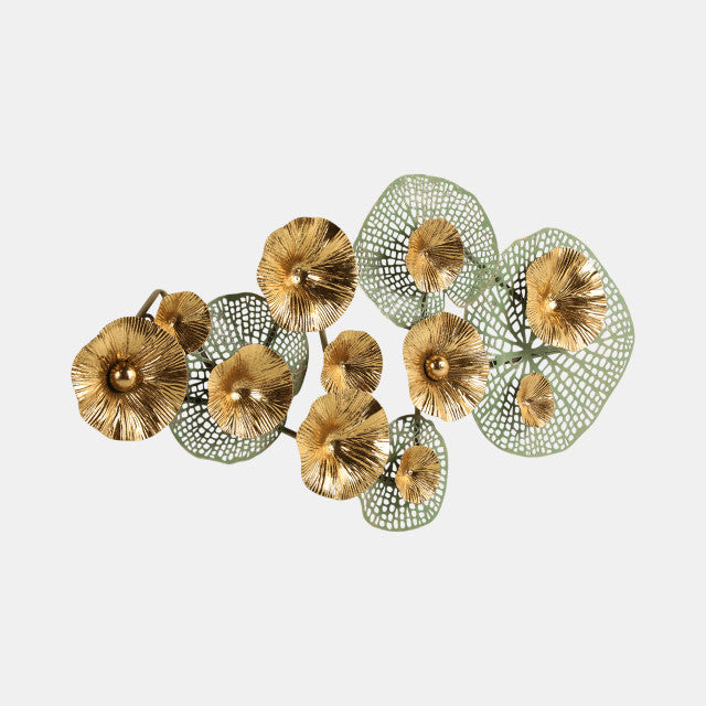 Pierced Lilypad Blossoms Metal Wall Art, Gold & Moss