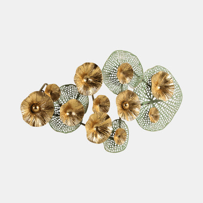 Pierced Lilypad Blossoms Metal Wall Art, Gold & Moss