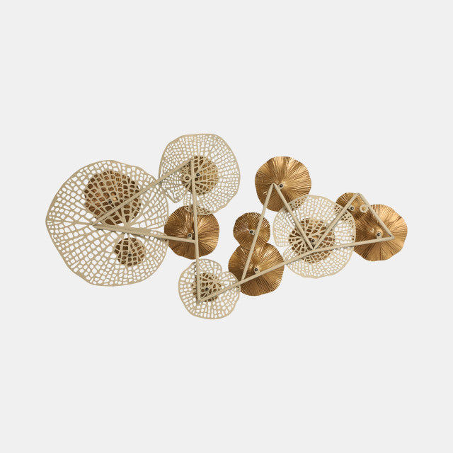 Pierced Lilypad Blossoms Metal Wall Art, Gold & Moss