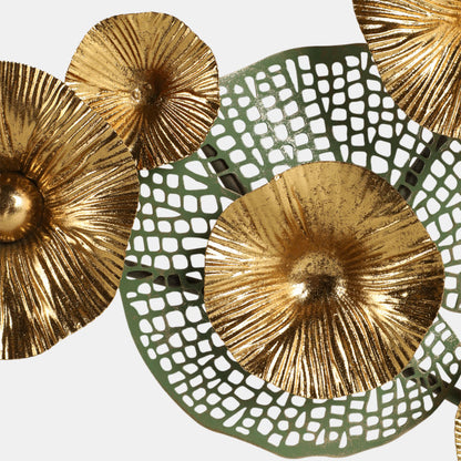Pierced Lilypad Blossoms Metal Wall Art, Gold & Moss