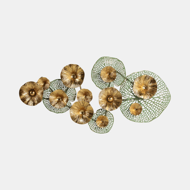 Pierced Lilypad Blossoms Metal Wall Art, Gold & Moss