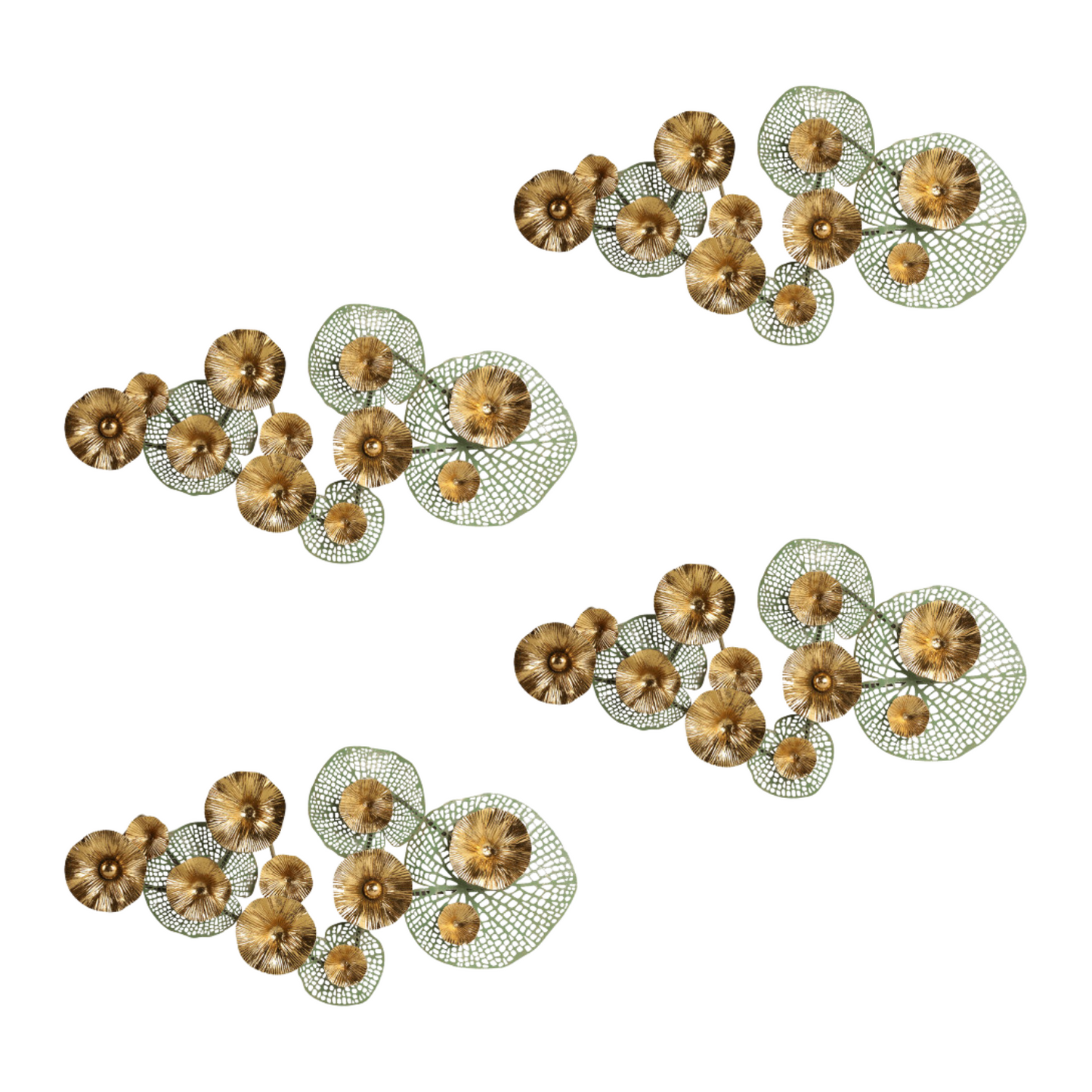 Pierced Lilypad Blossoms Metal Wall Art, Gold & Moss