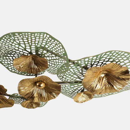 Pierced Lilypad Blossoms Metal Wall Art, Gold & Moss