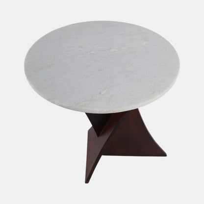 Criss Cross End Table, Espresso Acacia Wood w/ White Marble