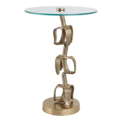 Bananas Side Table, Aluminum w/ Glass, Gold