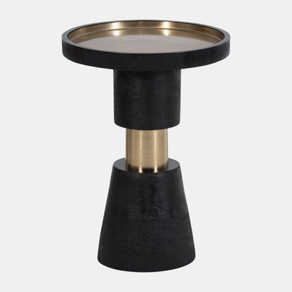 Banded Metal Side Table, Mango Wood, Black w/ Golden Accents