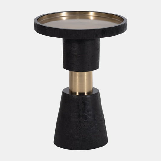 Banded Metal Side Table, Mango Wood, Black w/ Golden Accents