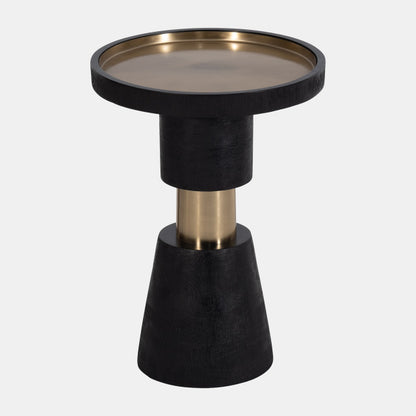 Banded Metal Side Table, Mango Wood, Black w/ Golden Accents