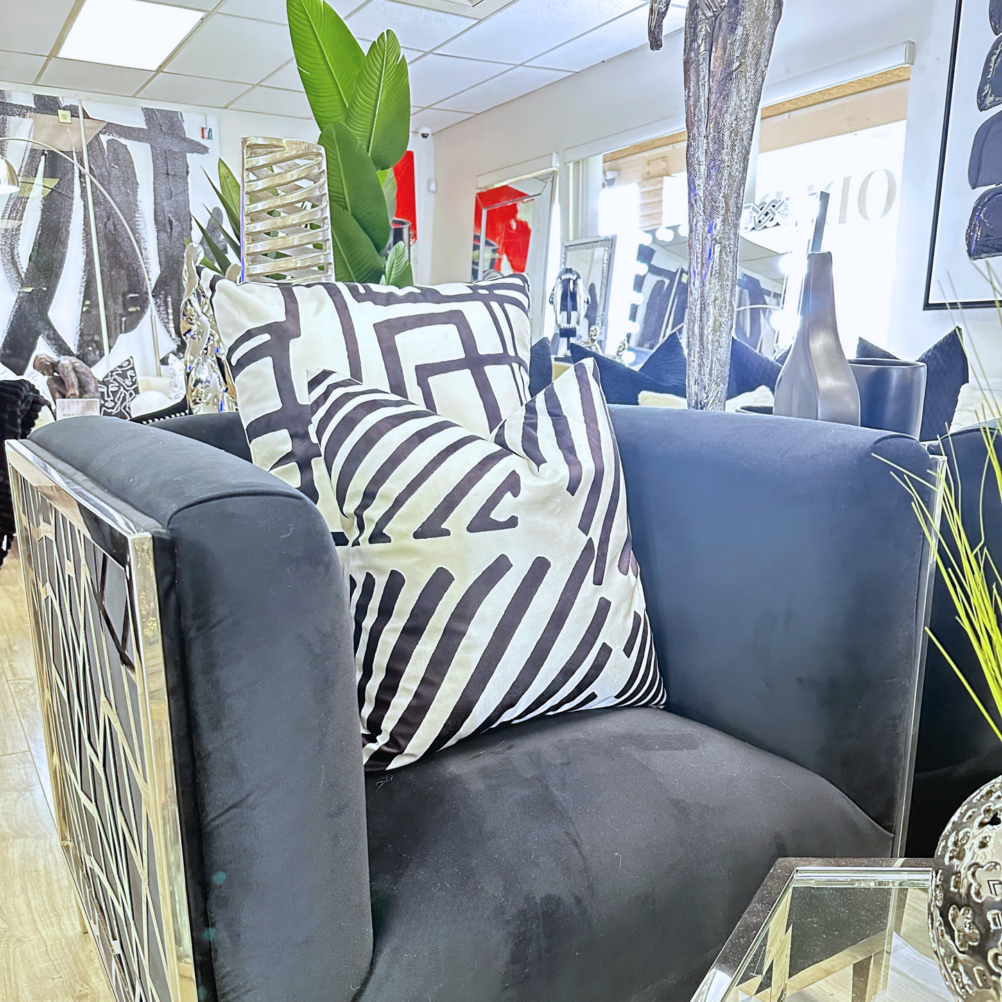 VIVA DigiPrint Velvet Throw Pillow, White & Black