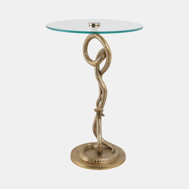 Serpent Side Table, Aluminum w/ Glass, Gold