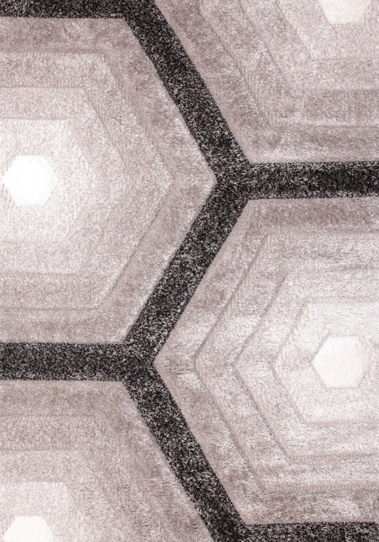 Sorrento 3D Honeycomb Shield Shag Area Rug, Silver