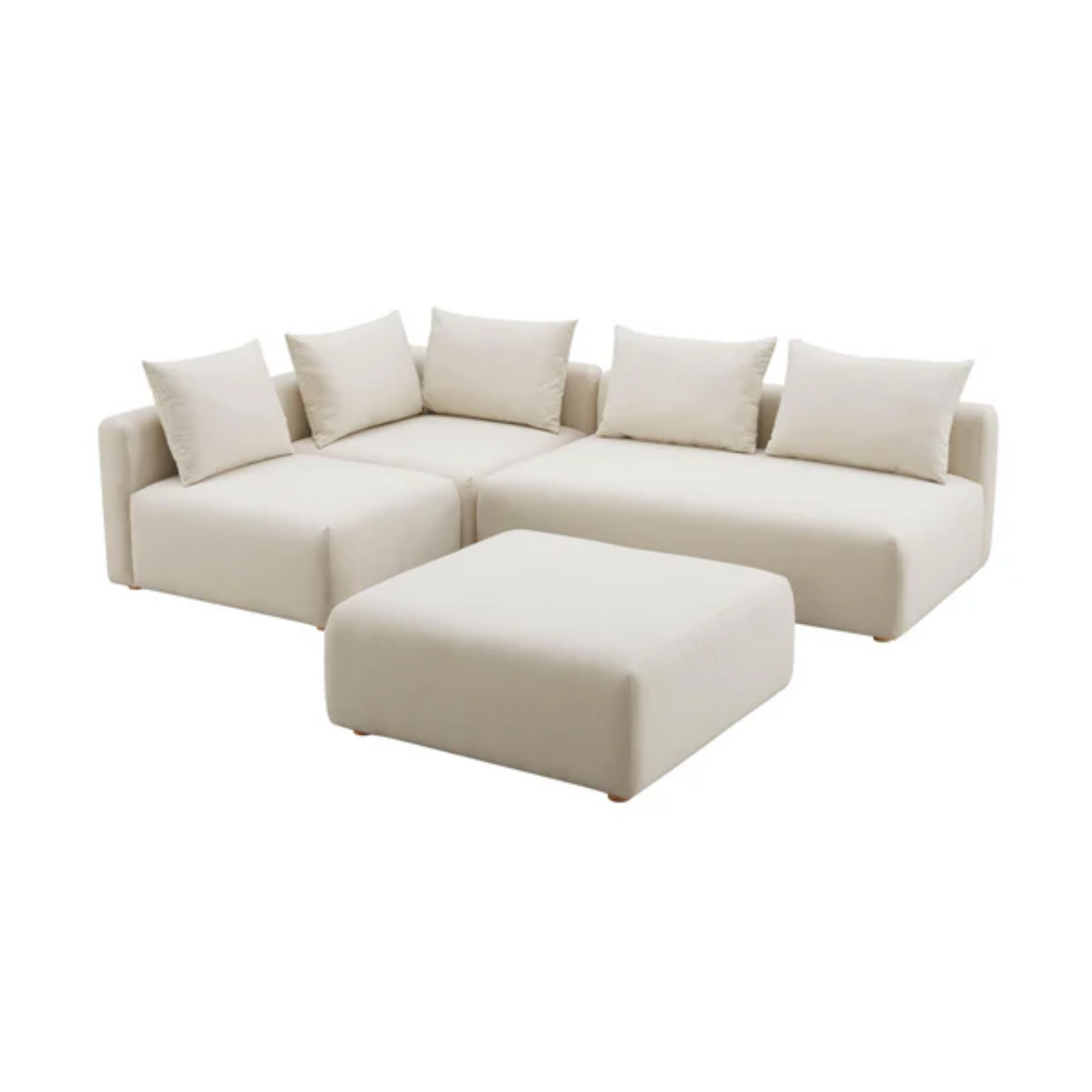 Seluna 4-Piece Linen L-Shaped Armless Modular Sectional, Cream