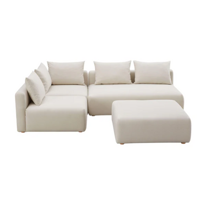 Seluna 4-Piece Linen L-Shaped Armless Modular Sectional, Cream